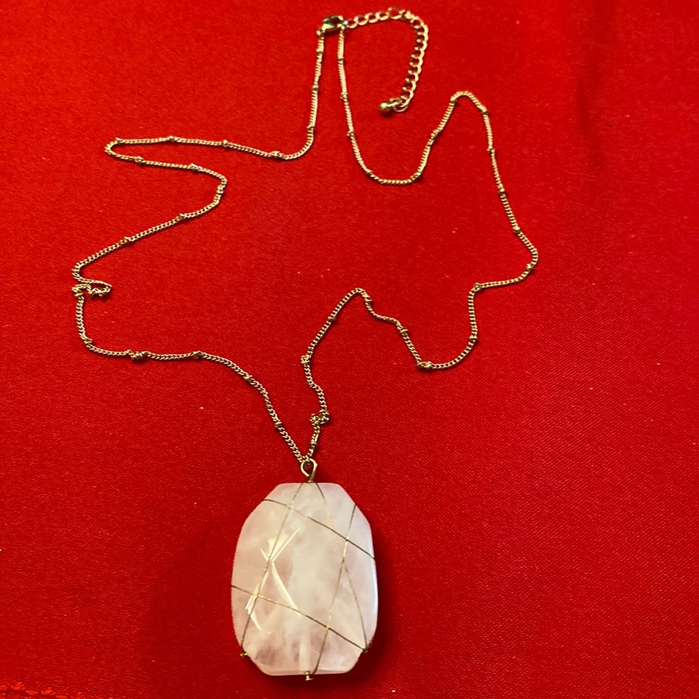 14 1/2” goldstone and pink quartz necklace